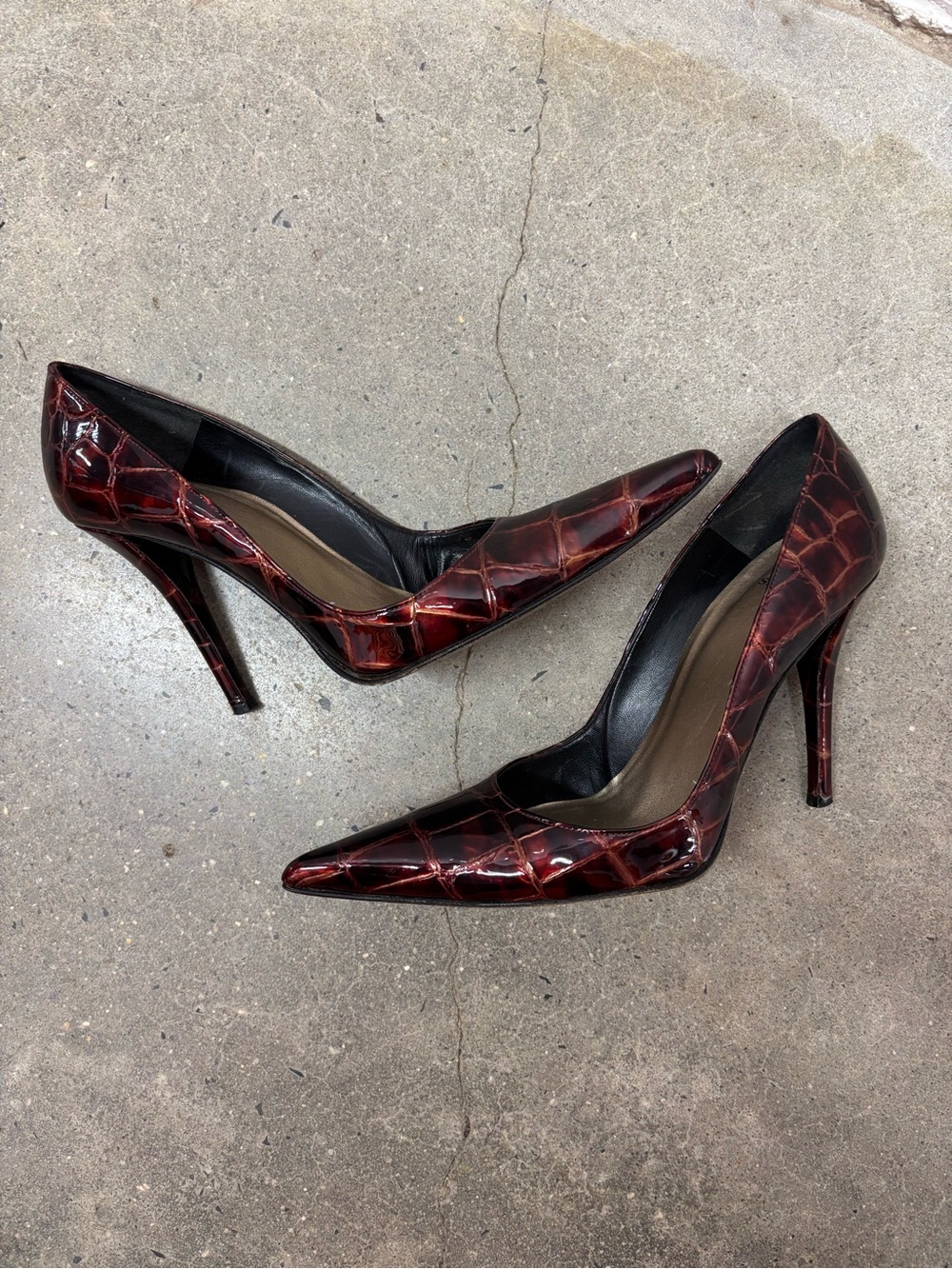 St. John Croc Patent Pointed-Toe Stiletto Pumps